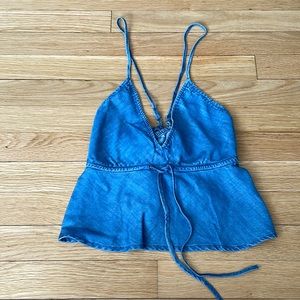 American Eagle Jean Crop Top Deep V tank Small